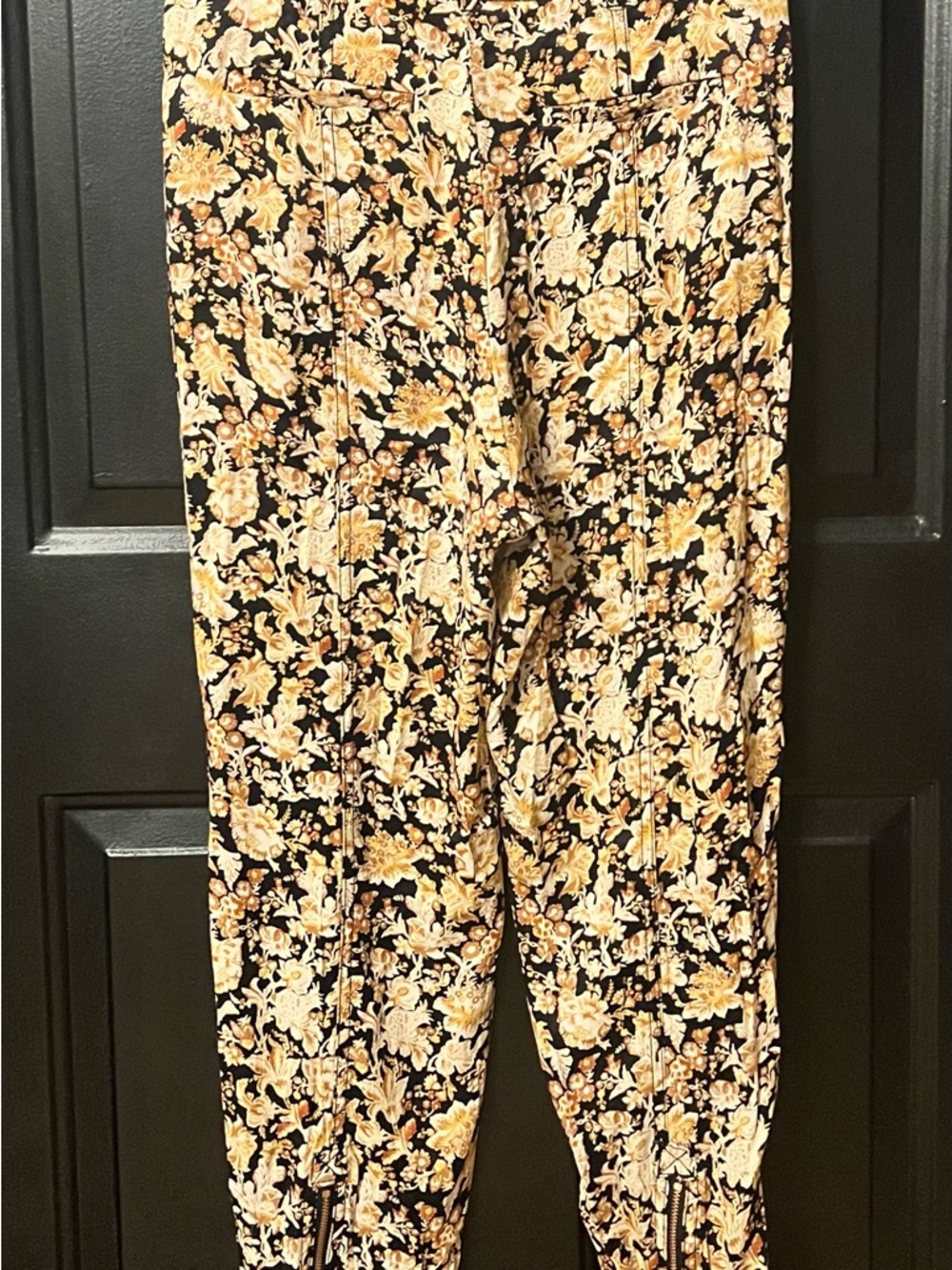 Anthropologie Black Jogger Pants with Yellow Floral Print